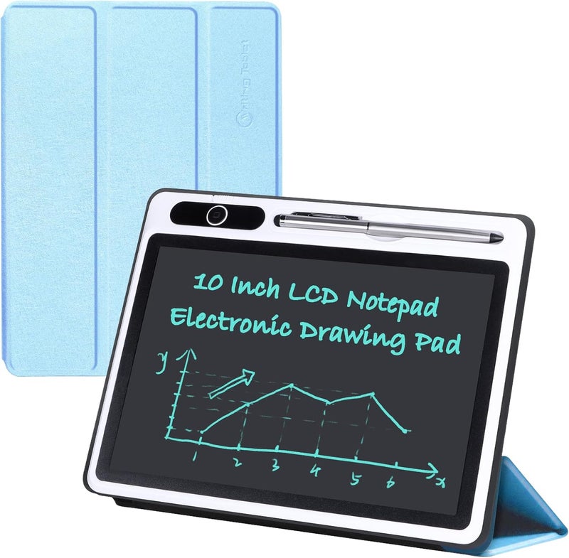 JSJGETYI 10 Inch LCD Writing Tablet with PU Protective Cover Electronic Writing Notebook Erasable Drawing Pad for Taking Notes Drafting Leaving Message (Blue) - Image 1
